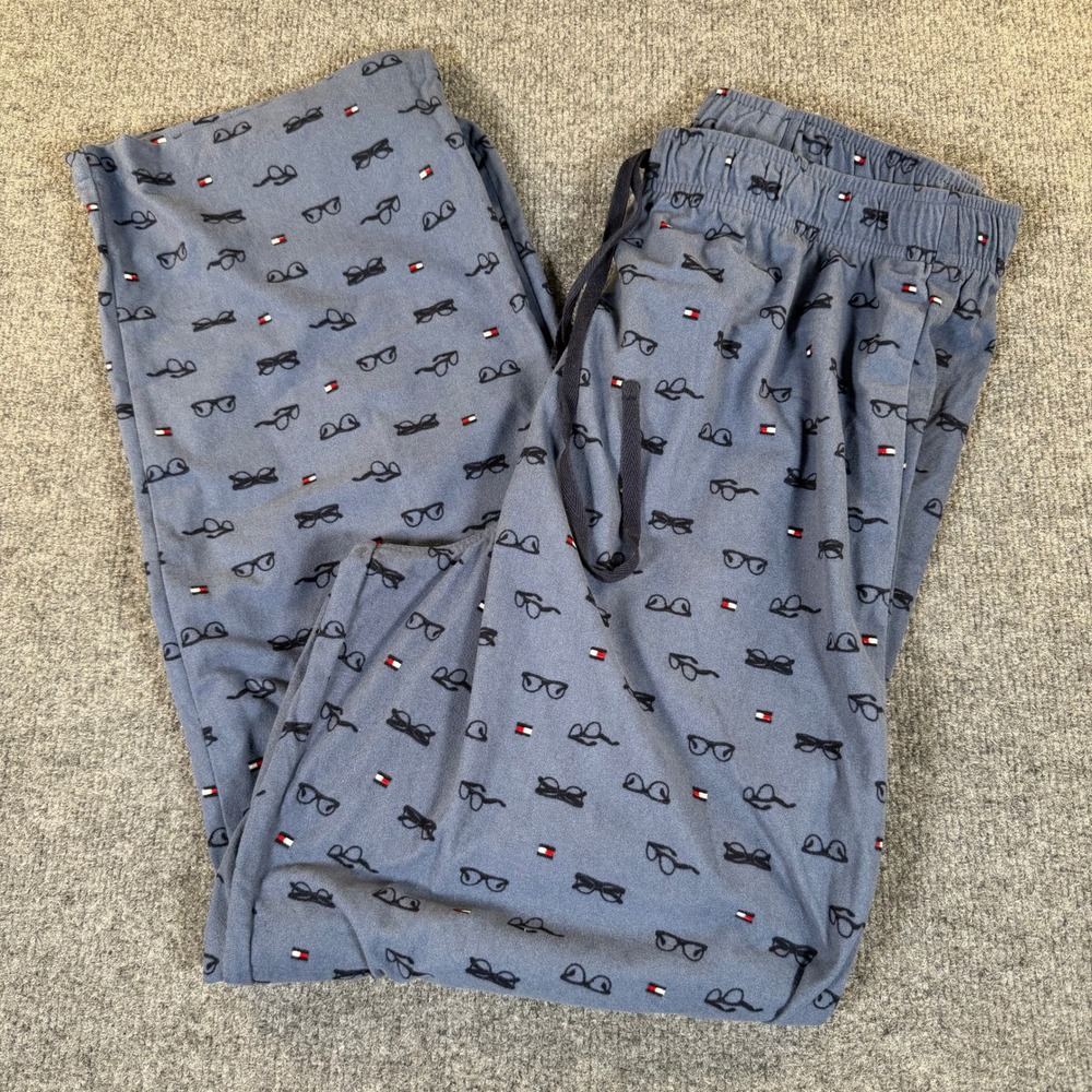 Tommy Hilfiger Mens Blue Eyeglasses Logo Print Pajama Sleep Pants Large #4085